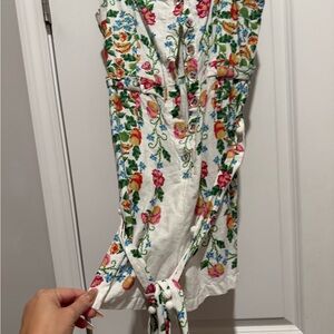 FARM Rio Floral Embroidered Jumpsuit - White, Pink, Green Sz S